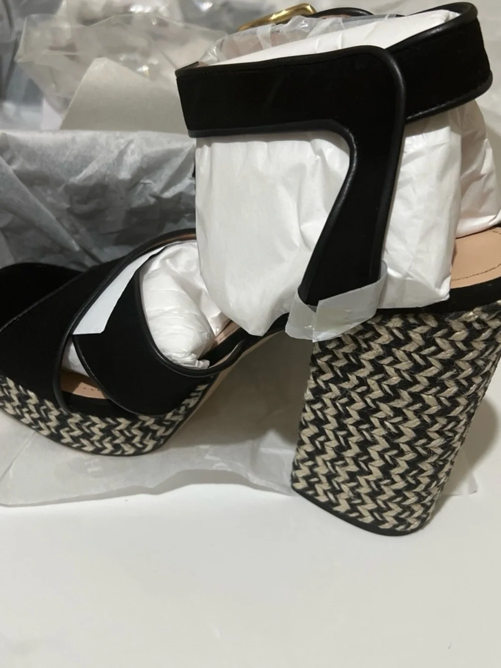 Coach Black Woven Platform Block Heel Sandals